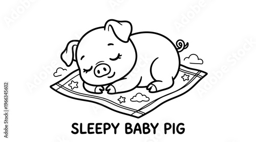 Sleepy Baby Pig Cartoon Character.