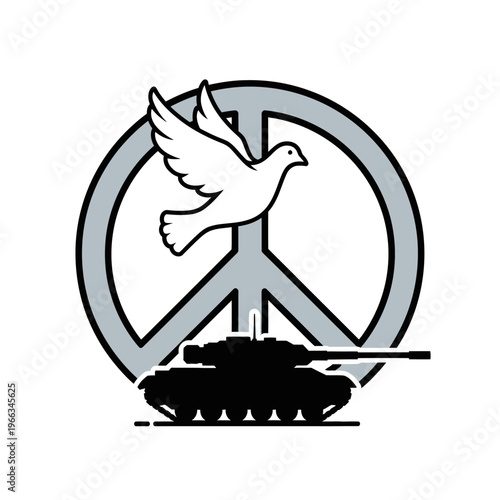 Dove of Peace and Tank Silhouette - Symbolizing Conflict Resolution and Hope