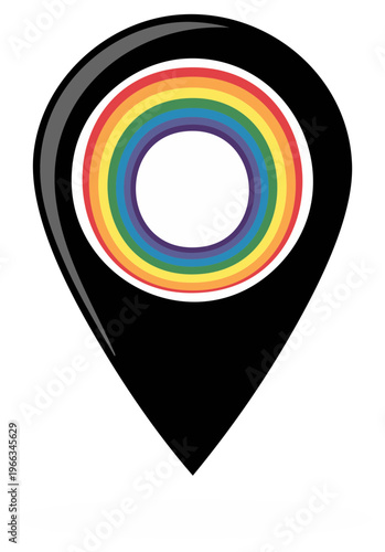 Free Download Glossy black map pin with a rainbow circle symbolizing an LGBTQ pride friendly location - GFXLoad