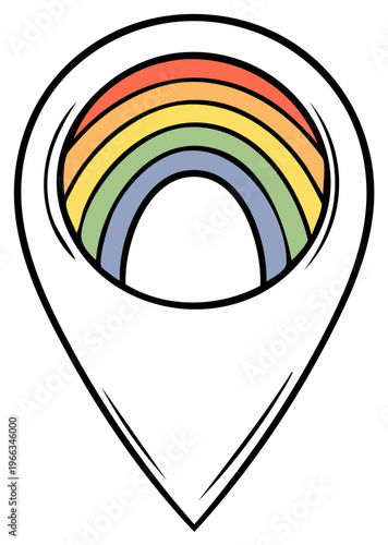 Colorful rainbow map pin symbol with clean outline illustration representing hope and discovery
