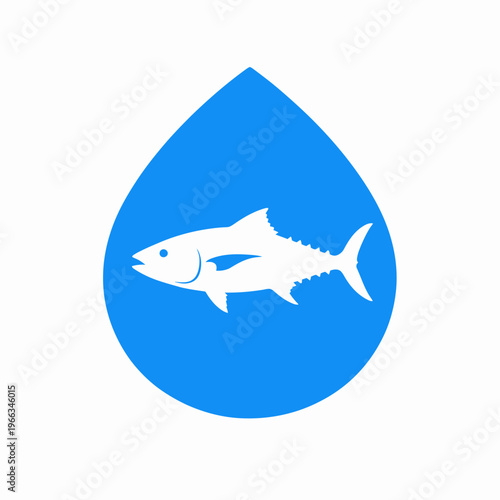 Tuna fish within a water drop for seafood and sustainable resources