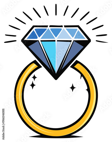 Brilliant diamond gemstone set on a sparkling gold ring radiating light and luxury