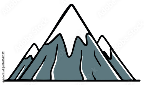 Stylized mountain range with snow capped peaks and a simple design aesthetic