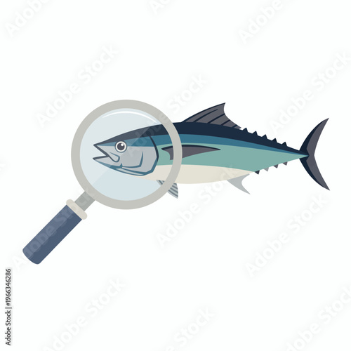 Magnifying glass examining a tuna specimen
