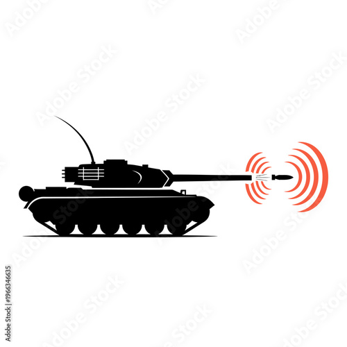 Military tank launching missile with radar signal, vector illustration