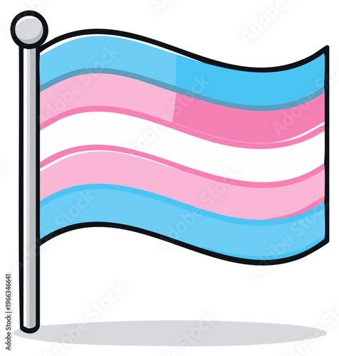 Waving Transgender Pride Flag on a Pole Symbolic of Gender Identity and Equality