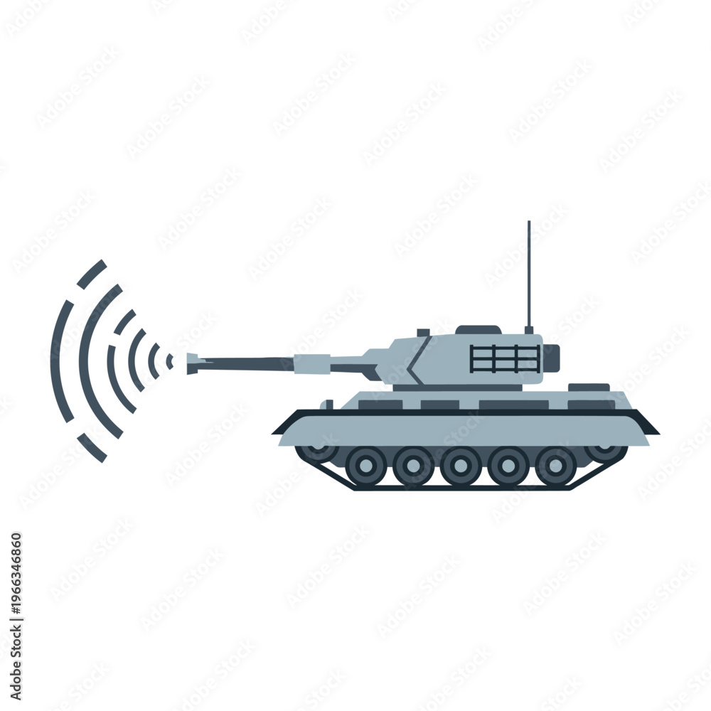 Fototapeta premium Modern Military Tank Emitting Signal Waves, Armored Vehicle Technology Concept