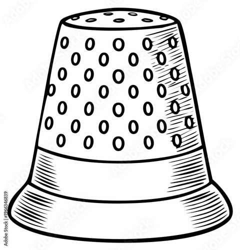 Thimble Line Art Illustration for Needlework Protective Finger Cap