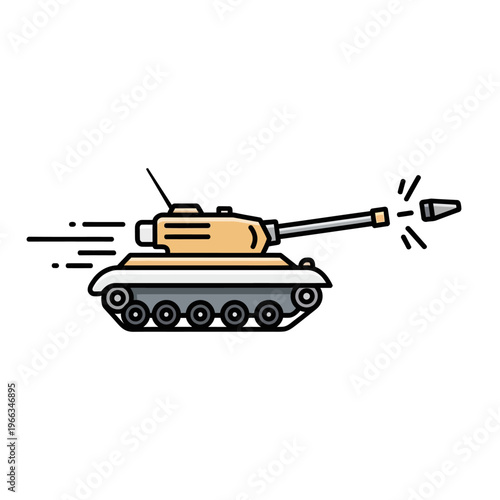 Modern Military Tank Firing Projectile, Combat Vehicle Illustration, Warfare Concept