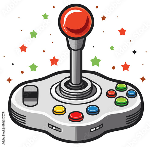 Retro Arcade Joystick with Buttons Controls and Colorful Star Confetti
