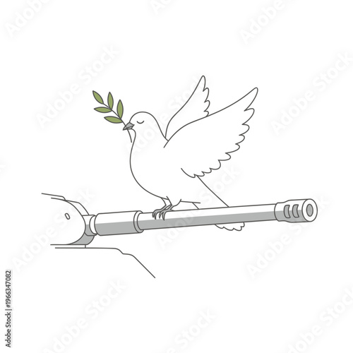 Peace Dove with Olive Branch Perched on Tank Cannon, Symbolizing Hope and End of Conflict