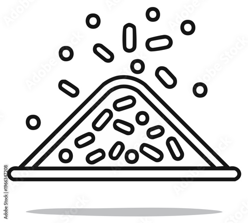 Monochromatic line icon showing abstract particles or microorganisms scattered from a pile