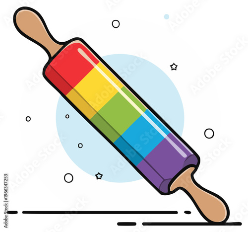 Illustrative Rolling Pin with Rainbow Color Scheme for Baking and Pastry Use