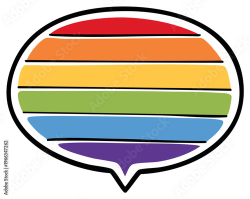 Rainbow Pride Flag Colors in Oval Speech Bubble Shape LGBT Gay Rights Symbol Illustration