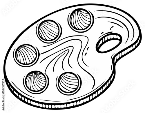 Black and White Art Palette with Empty Paint Wells for Mixing Colors