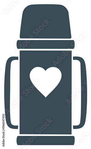 Dark grey insulated travel mug icon with a white heart symbol representing love and caring for beverages