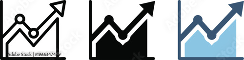 Dynamic financial growth graph icon variations depicting positive market trends and business performance analysis.