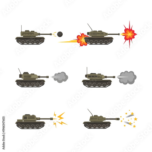 Tank Firing Sequence Animation, Military Combat Action, Explosion, Smoke, Projectile