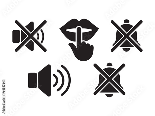 Black mute sound and silence gesture on white background symbol sign communication