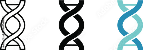 Three stylized icons representing the double helix structure of dna molecules for genetic science concepts