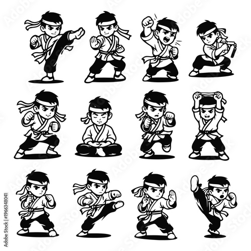 Martial arts boy character poses for karate and kung fu training