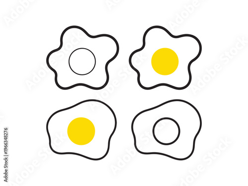 Four stylized fried eggs with yellow yolks and white outlines food breakfast