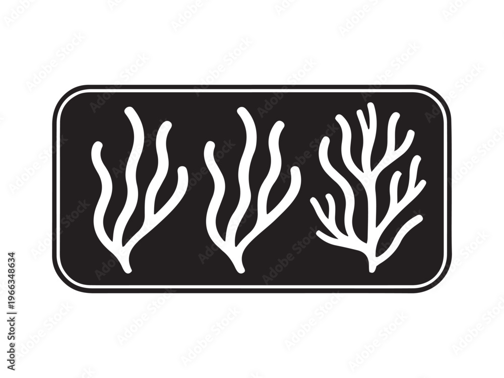 Fototapeta premium Three white stylized seaweed plants on a black background kelp marine life underwater