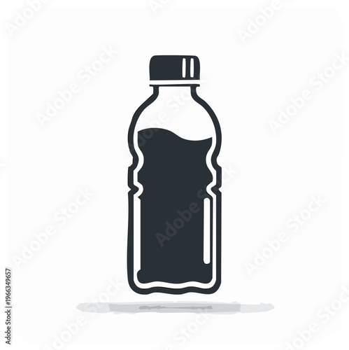 Bottled water icon, hydration symbol, plastic bottle silhouette for drinking water, thirst quenching container, reusable water bottle, black and white illustration