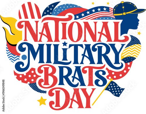 Patriotic Children and Military Family Vector, National Military Brats Day Graphic