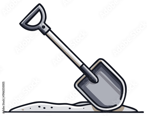 Illustration of a Metal Shovel Digging into Soil for Gardening or Construction Work