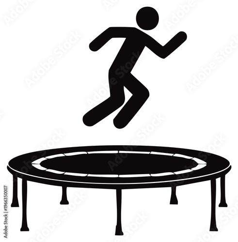 Stick figure jumping on a trampoline dynamic action symbol representing recreation and fitness
