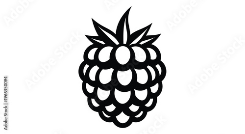 Stylized black and white vector illustration of a ripe raspberry fruit, perfect for food, nature, or healthy lifestyle graphic design projects and logos.
