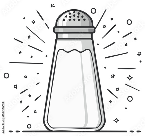 Salt shaker illustration sparkle effect culinary table seasoning kitchenware icon restaurant, simple graphic vector drawing