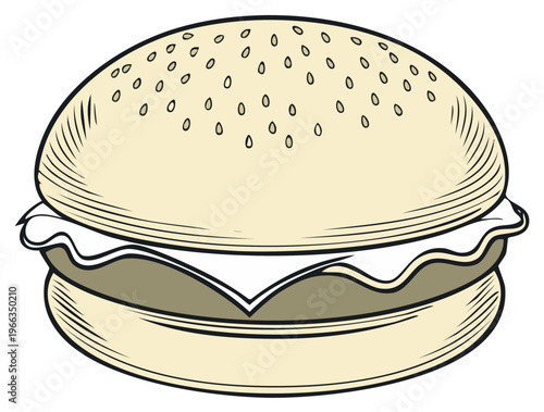 Appetizing Hamburger Bun with Sesame Seeds Tasty American Fast Food Cheeseburger