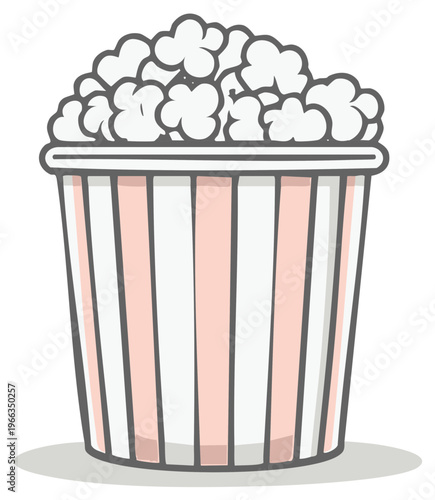 Hand-drawn illustration of a striped bucket overflowing with popcorn, perfect for movie night themes