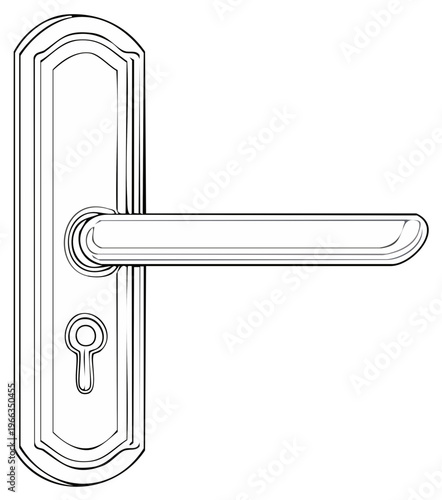 Classic door handle with keyhole outline drawing home access security symbol illustration