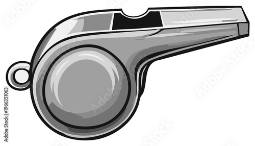 Classic silver metal referee whistle with a loop for a lanyard