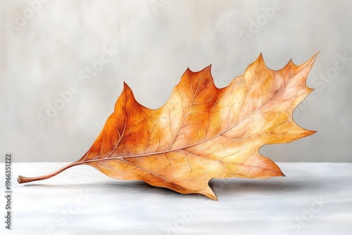Vibrant Autumn Leaf on a Minimalist Surface Displaying Warm Earthy Tones and Textures