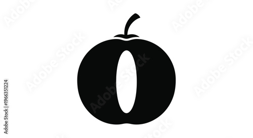 Simple black and white vector graphic illustration of a stone fruit halved vertically revealing a central elongated seed shape