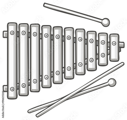 Illustration of a xylophone with mallets Musical instrument for percussion and rhythmic performances in concerts