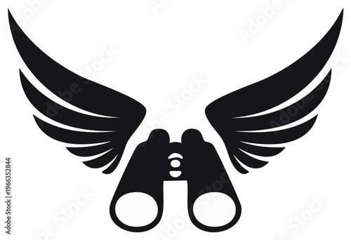 Binoculars with wings symbolizing vision exploration and discovery