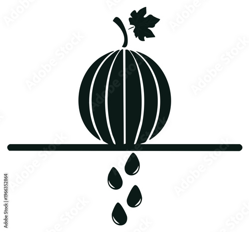 Stylized Fruit with Falling Seeds and Leaf Icon Symbolizing Growth and Harvest