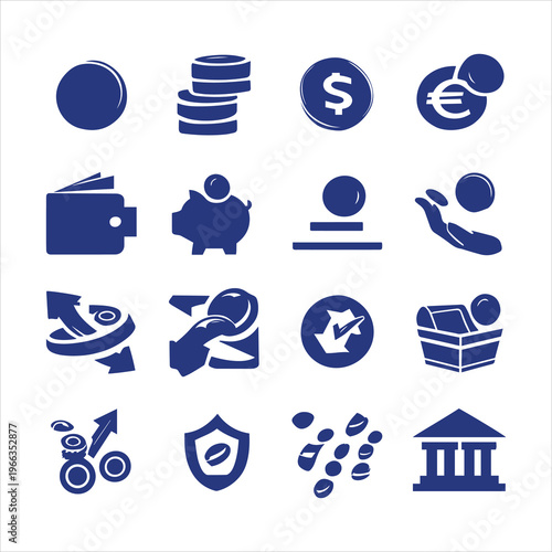 Coins icon set. Contain icons related to Coins, money, and more. Editable stroke. Vector Illustration