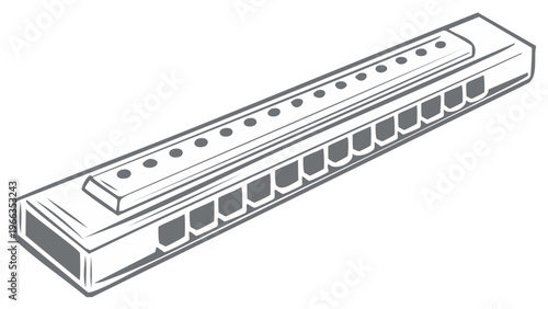 Simple stylized illustration of a harmonica musical instrument isolated on a white background