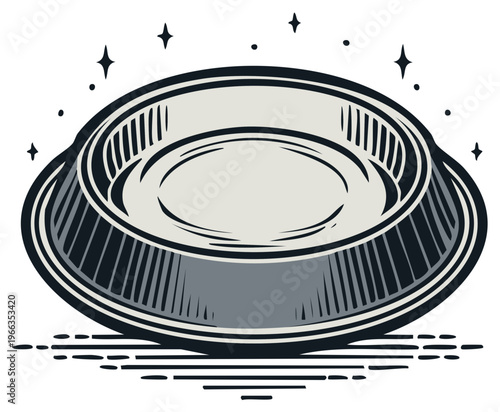 Illustrated metal pet bowl with shiny stars