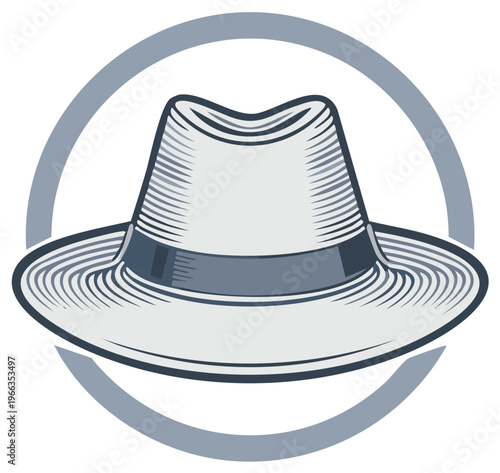 Stylish Fedora Hat Emblem Classic Men's Fashion Accessory in Circle Design