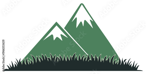 Simple mountain and grass illustration, nature landscape scene, outdoor design