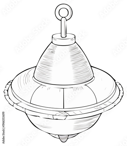 Hand drawn illustration of a vintage nautical marker buoy with engraving style shading