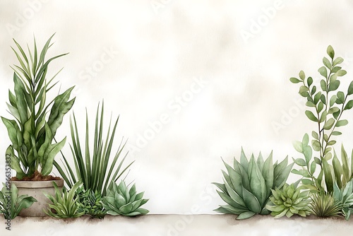 Elegant Collection of Succulents and Greenery on Neutral Background for Modern Decor