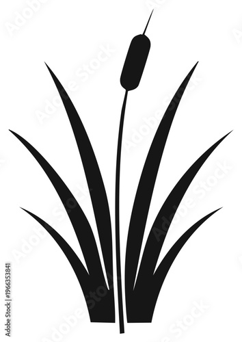 Cattail Reed Silhouette with Blades of Grass Symbol for Wetland Flora